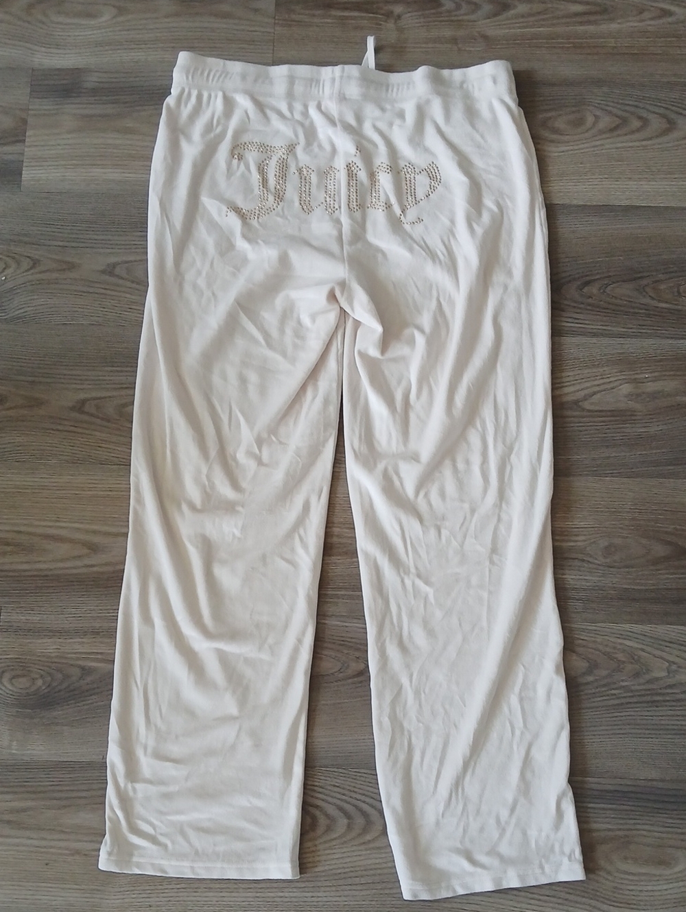 Juicy Couture Cream Rhinestone Logo Track Pants Y2K Rhinestone